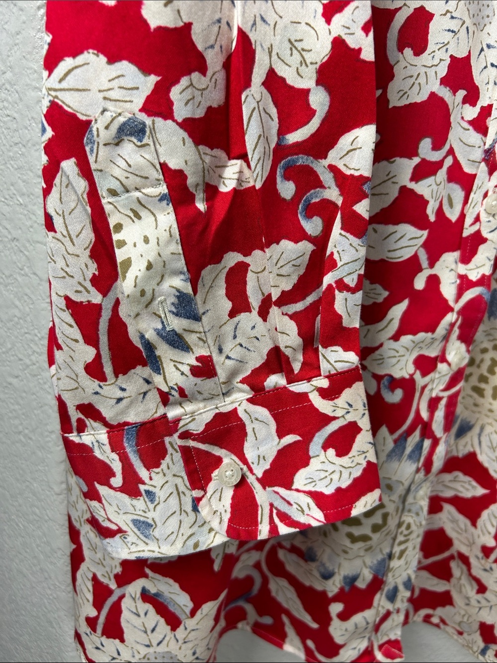 Chaps Red Floral Print Button-Down Shirt Cream Blue Accents Sz 1X Office TC0300 - Picture 4 of 8